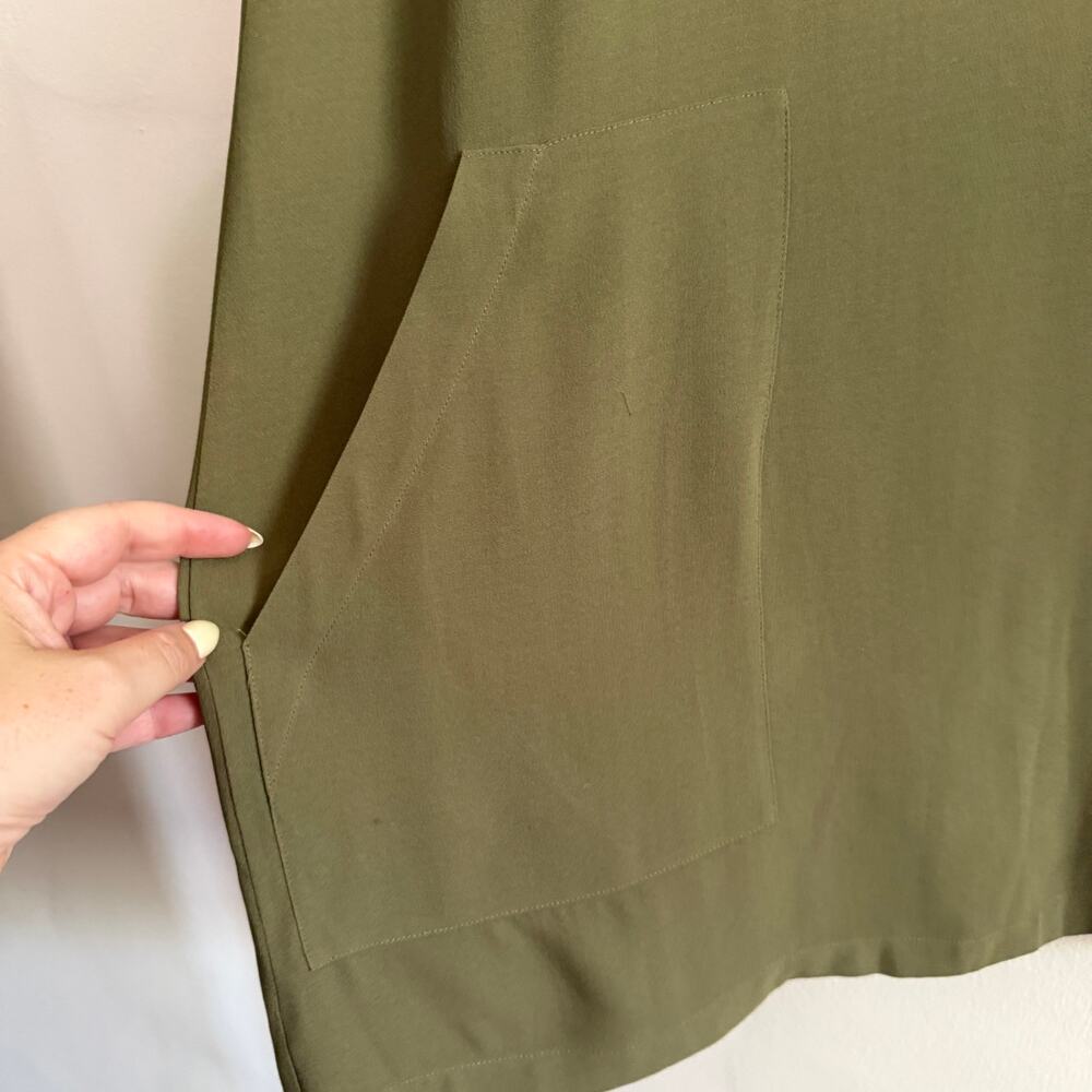 EILEEN FISHER Olive Green Silk Crepe Shift Dress Small Petite Boho Lagenlook - Picture 4 of 5